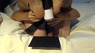 muscular italian strokes fleshlight with bare feet and cums hard