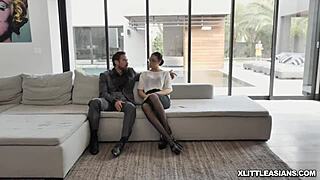 I watched Ella Voneva's Asian pussy get pounded by Diamond Banks with a strap-on
